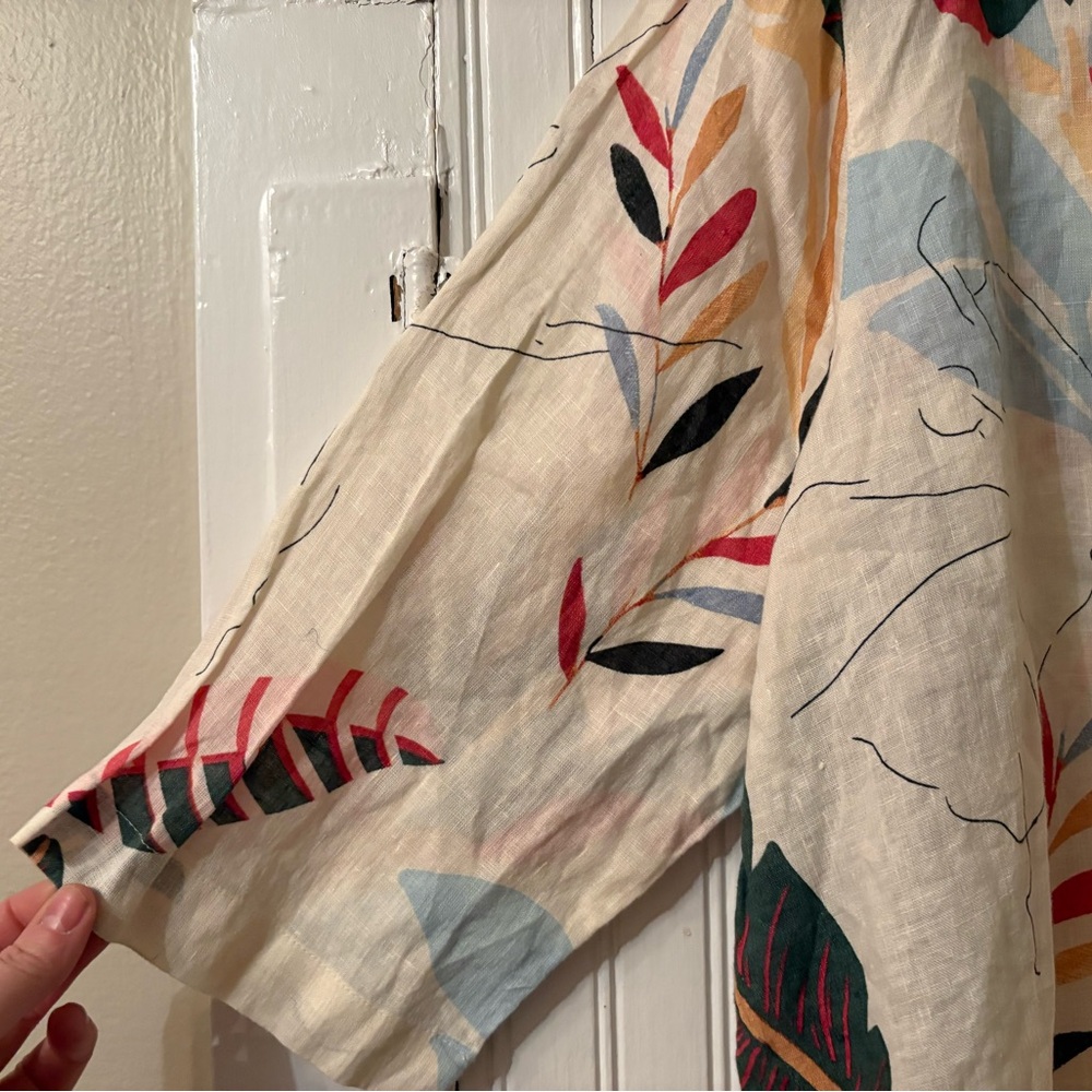 Cynthia Rowley 100% Linen Oversized Leaf Print Button Detail Blouse Size 2X - Picture 3 of 7
